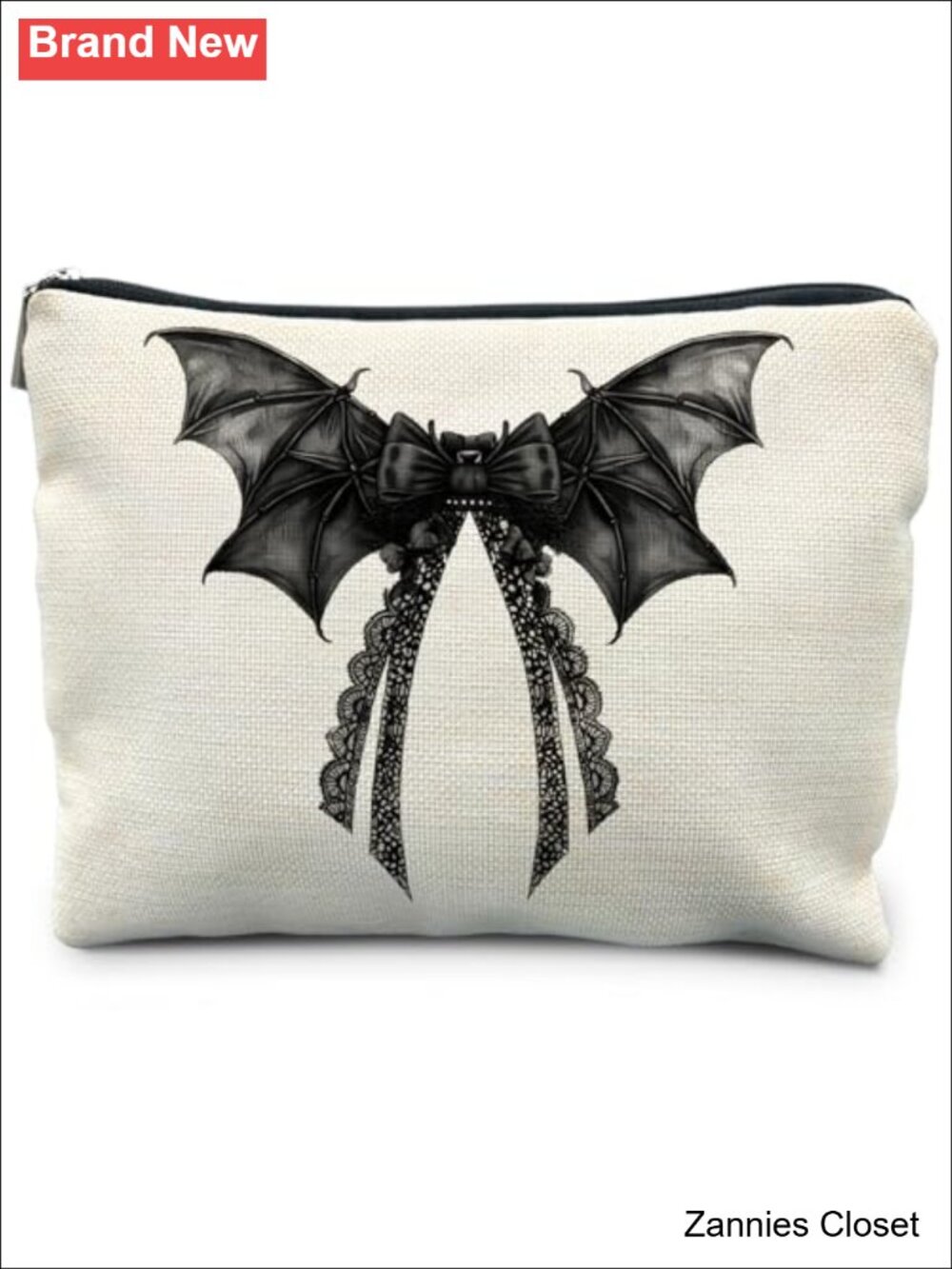๐ป Gothic Lace Bow Bat Cosmetic Bag Makeup Pouch Zipper Waterproof Linen